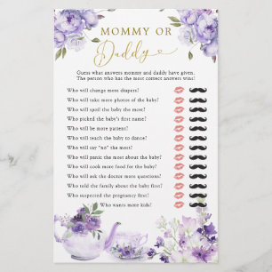 紫のフローラ赤ちゃんシャワー茶パーティーママまたはパパ