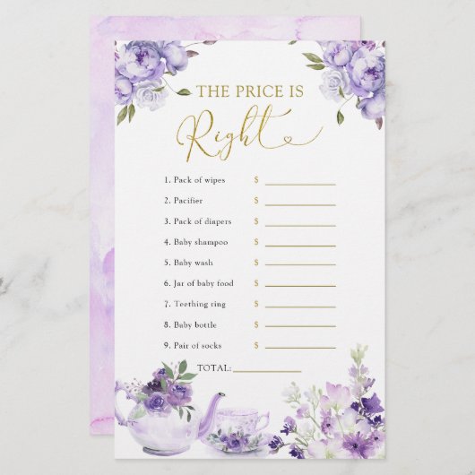 紫のフローラ赤ちゃんシャワー茶価格は右 (正面/裏面)