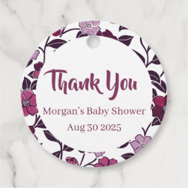 紫のフローラ赤ちゃんシャワー フェイバータグ