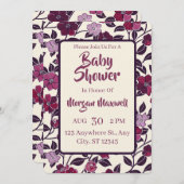 紫のフローラ赤ちゃんシャワー 招待状 (正面/裏面)