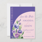 紫のフローラ赤面エレガントな結婚式の日付を保存 案内状 (正面)
