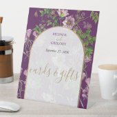紫のフローラ金ゴールドアーチウェディングカード&ギフト 台座サイン (インサイチュ)