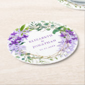 紫のフローラ金ゴールドフレ結婚ーム ラウンドペーパーコースター (アングル)