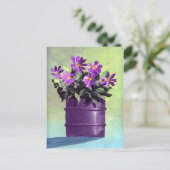 紫のフローラ静物画 ポストカード (スタンド正面)