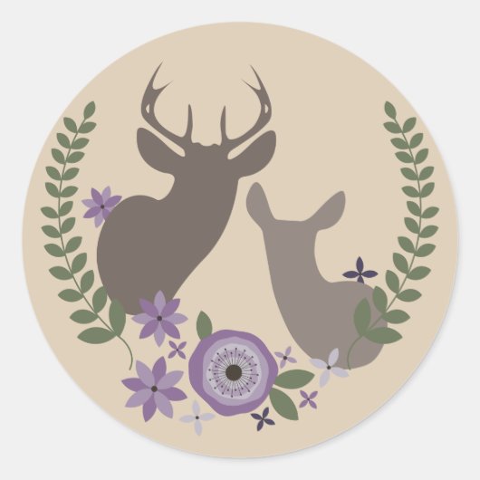 紫のフローラ鹿シール ラウンドシール (正面)