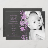 紫のフローラ黒板の誕生のお知らせ 案内状 (正面/裏面)