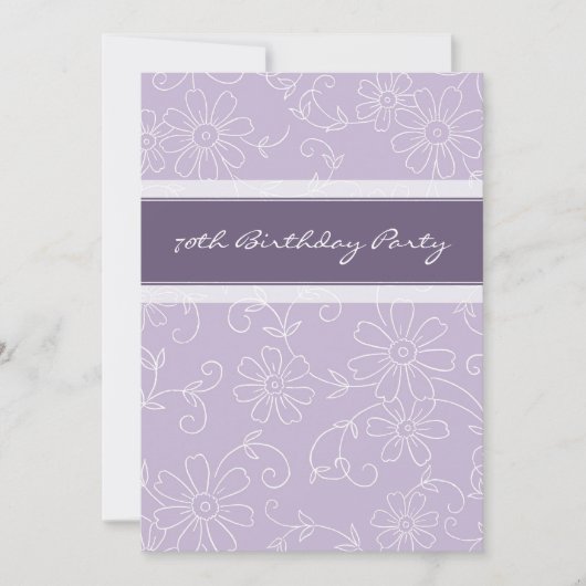 紫のフローラ70番目のバースデーパーティ招待状 招待状 (正面)