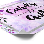 紫のフローラ&シルバーウェディングカード&ギフト ポスター (角)