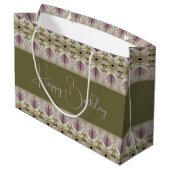 紫のフローラ パターン（の模様が）ある ラージペーパーバッグ (裏面アングル)