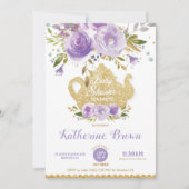 紫のフローラ·ベイビー·シャワー·ハイティー·パーティー·ベイビー·ガール 招待状 (正面)