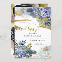紫のフローラ/金ゴールドのスプラッシュ/写真/卒業 招待状