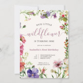 紫のフローラGURLリトルワイルドフラワー1st誕生日 招待状 (正面)
