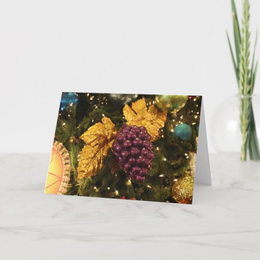 紫のブドウのクリスマス飾りのグリーティングカード シーズンカード (正面)