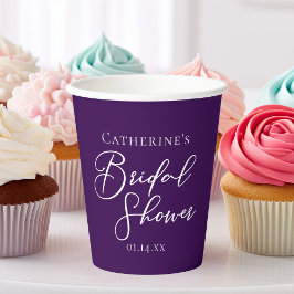 紫のブライダルシャワーパーソナライズされたホワイトスクリプト 紙コップ