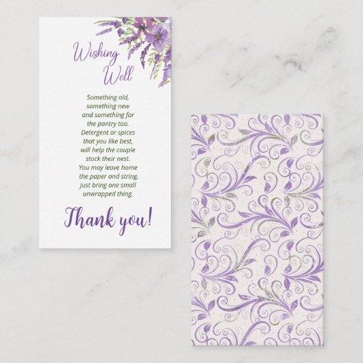 紫のブライダルシャワー 願い事の井戸 封筒付きカード エンクロージャーカード (正面/裏面)