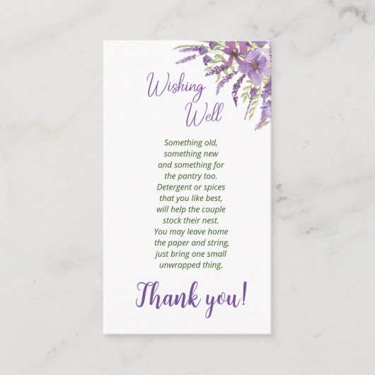 紫のブライダルシャワー 願い事の井戸 封筒付きカード エンクロージャーカード (正面)