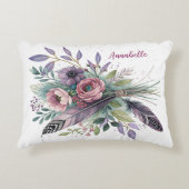 紫のブリスフローラと羽のアクセント枕 アクセントクッション (正面)