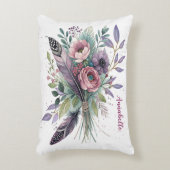 紫のブリスフローラと羽のアクセント枕 アクセントクッション (正面(垂直))