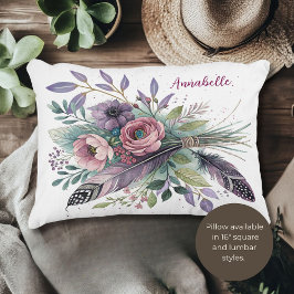 紫のブリスフローラと羽のアクセント枕 アクセントクッション