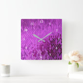 紫のブロックきらめくパターン スクエア壁時計 (ホーム)