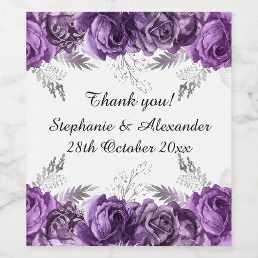 紫のブーケエレガントフローラカスタマイズ可能なワイン ワインラベル (シングルラベル)