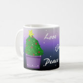 紫のプランターのクリスマスツリー コーヒーマグカップ (正面左)
