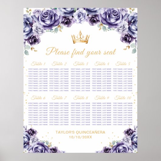 紫のプリンセスクインセアニラ10テーブル座席表 ポスター (正面)