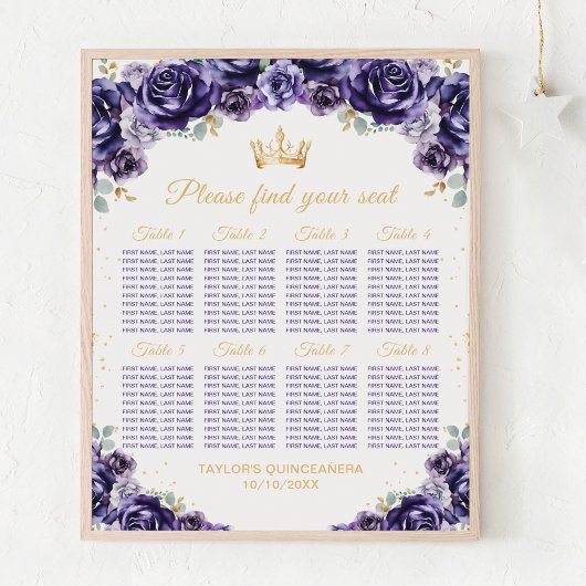 紫のプリンセスクインセアニラ8テーブル座席表 ポスター