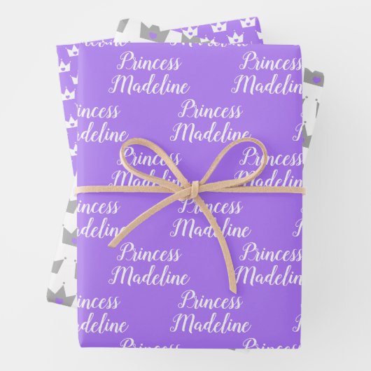 紫のプリンセス名とプリンセス冠 ラッピングペーパーシート (インサイチュ)