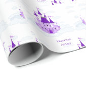 紫のプリンセス。名パーソナライズされた城ガーリー ラッピングペーパー (ロールコーナー)
