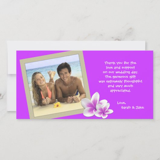 紫のプルメリアハワイアン写真サンキューカード サンキューカード (正面)