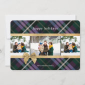 紫のプレイドギフト包まれた&金ゴールド弓プレゼントフォト シーズンカード (正面)