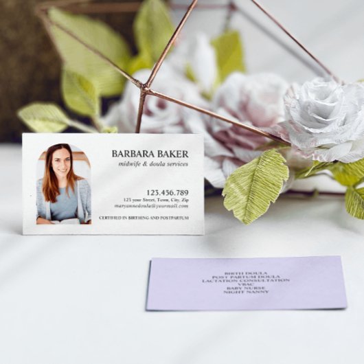 紫のプロフェッショナル助産師Doulaフォトアーチ 名刺