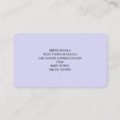 紫のプロフェッショナル助産師Doulaフォトアーチ 名刺 (裏面)