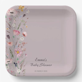 紫のベビーの開花ワイルドフラワーベビーシャワー ペーパープレート