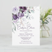 紫のベビーの開花水の色ベビーモダンシャワー 招待状 (スタンド正面)