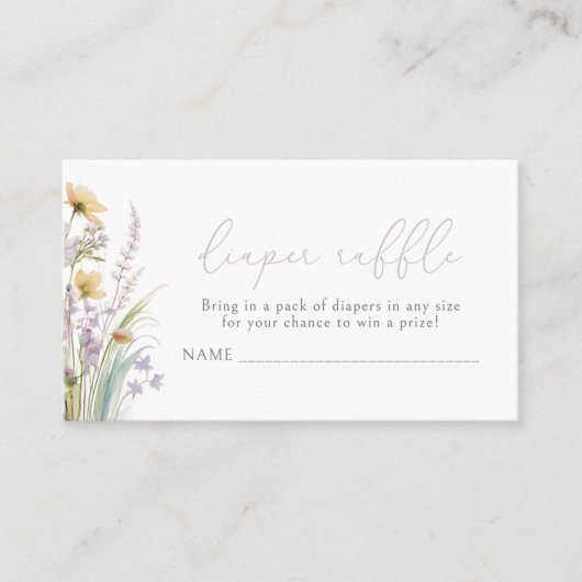 紫のベビーイン開花ワイルドフラワーオムツラッフル エンクロージャーカード (正面)