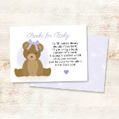 紫のベビーガール赤ちゃんシャワーのためのテディベアの本 エンクロージャーカード