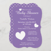 紫のベビーシャワー招待状とかわいいハート 招待状 (正面/裏面)
