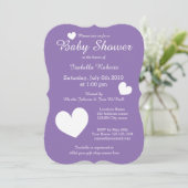 紫のベビーシャワー招待状とかわいいハート 招待状 (スタンド正面)