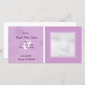紫のベビー発表写真カード 案内状 (正面/裏面)