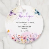 紫のベビー蝶の赤ちゃんシャワー フェイバータグ (正面)