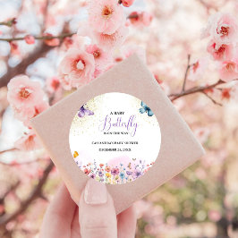 紫のベビー蝶の赤ちゃんシャワー ラウンドシール