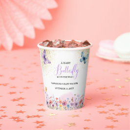 紫のベビー蝶の赤ちゃんシャワー 紙コップ