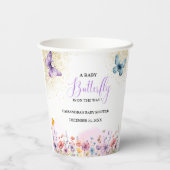 紫のベビー蝶の赤ちゃんシャワー 紙コップ (裏面)