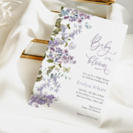 紫のベビー開花の赤ちゃんシャワー招待 招待状
