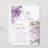 紫のベビー開花フローラモダンベビーシャワー 招待状 (正面)