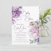 紫のベビー開花フローラモダンベビーシャワー 招待状 (スタンド正面)