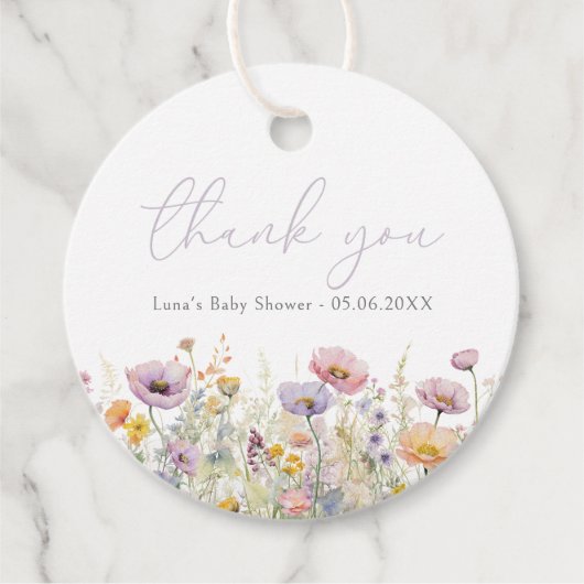 紫のベビー開花フローラワイルドフラワーベビーシャワー フェイバータグ (正面)