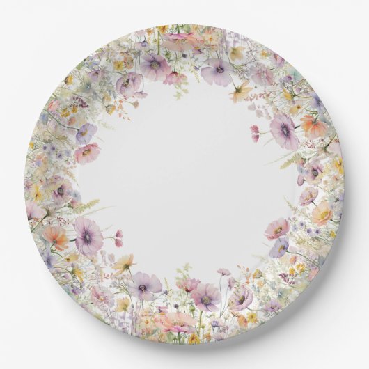紫のベビー開花フローラワイルドフラワーベビーシャワー ペーパープレート (正面)